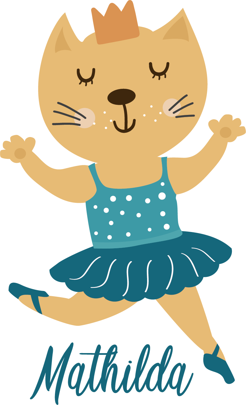 Dieren vinyl tapijt dansende kat met naam - TenStickers