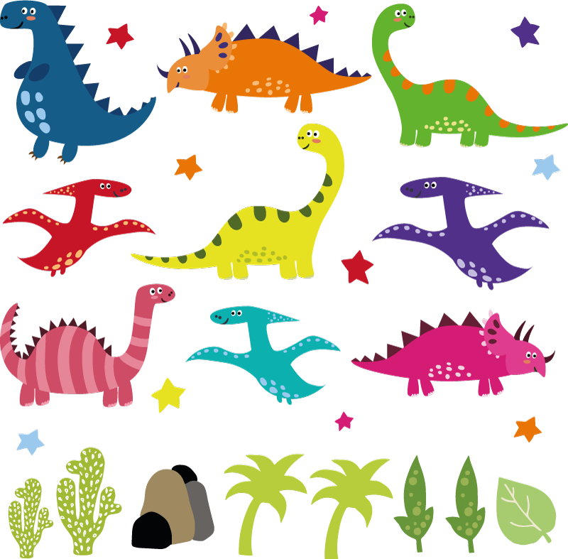 Dieren vinyl tapijt nordic dinosaurussen kleurrijke set - TenStickers