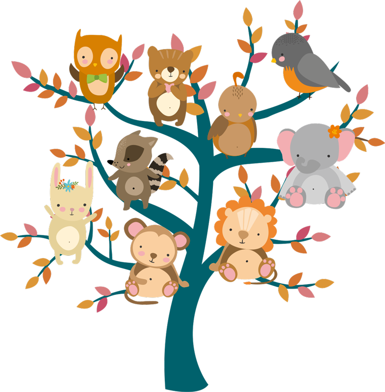 Dieren vinyl tapijt boom met baby's - TenStickers