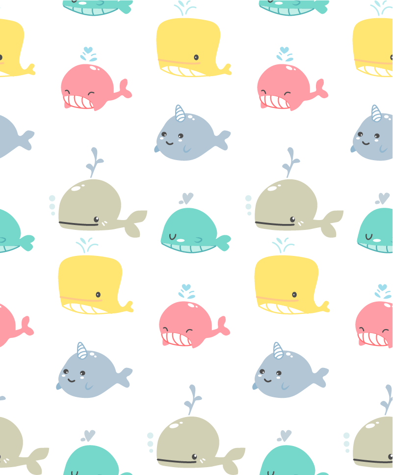 Dieren vinyl tapijt baby kleurrijke walvissen - TenStickers