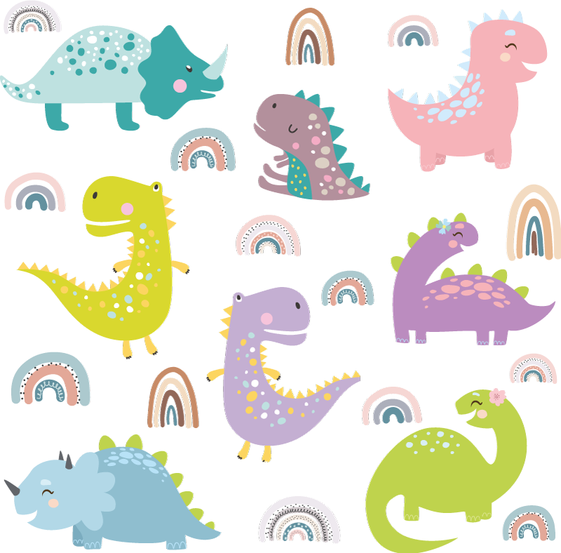 Dieren vinyl tapijt nordic dinosaurussen met regenbogen set - TenStickers