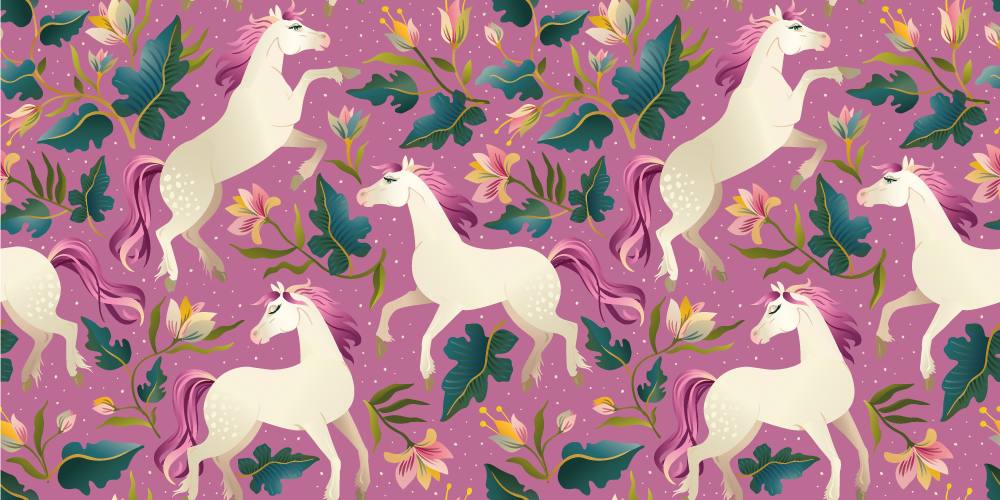 Dieren vinyl tapijt roze en bloemig paardontwerp - TenStickers