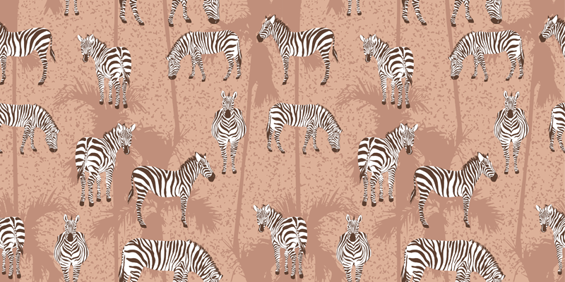Dieren vinyl tapijt zebra en palmen bruin - TenStickers
