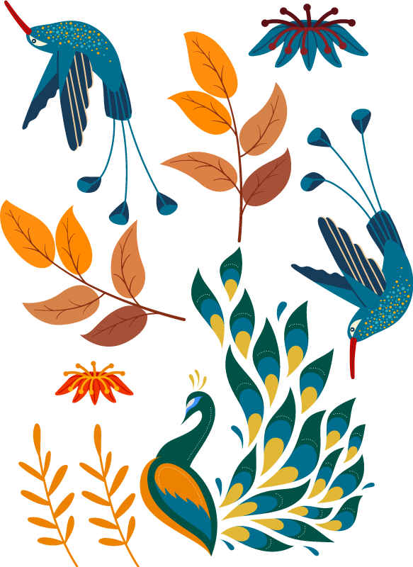 Dieren vinyl tapijt tengango stijl vogels en planten - TenStickers