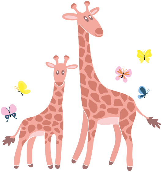 Dieren vinyl tapijt vlinder giraffe ouders en kinderen - TenStickers