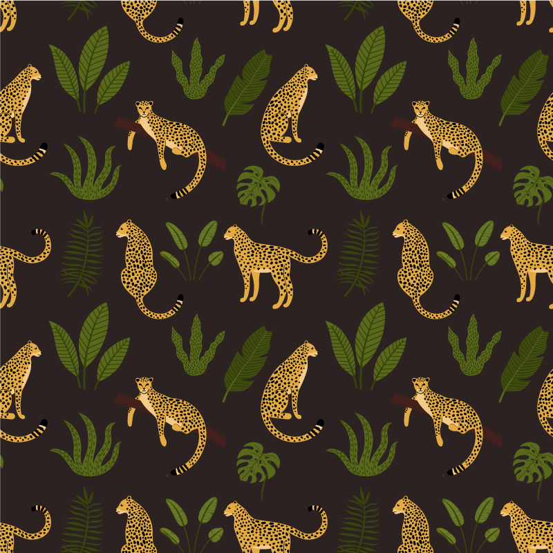 Dieren vinyl tapijt donker botanisch en wild luipaardpatroon - TenStickers