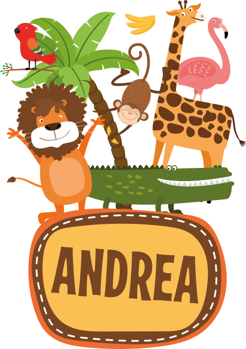 Dieren vinyl tapijt jungle boomdieren met naam - TenStickers
