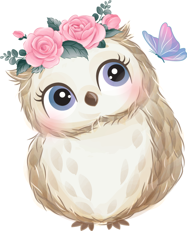 Dieren vinyl tapijt baby uil en bloemen - TenStickers