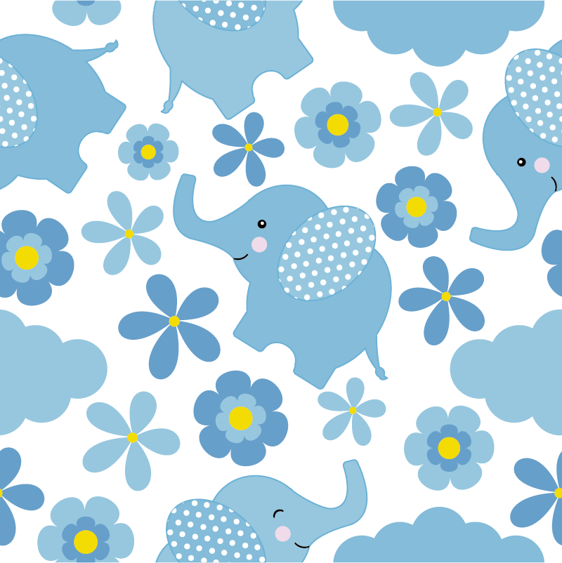 Dieren vinyl tapijt blauwe babyolifantjes - TenStickers