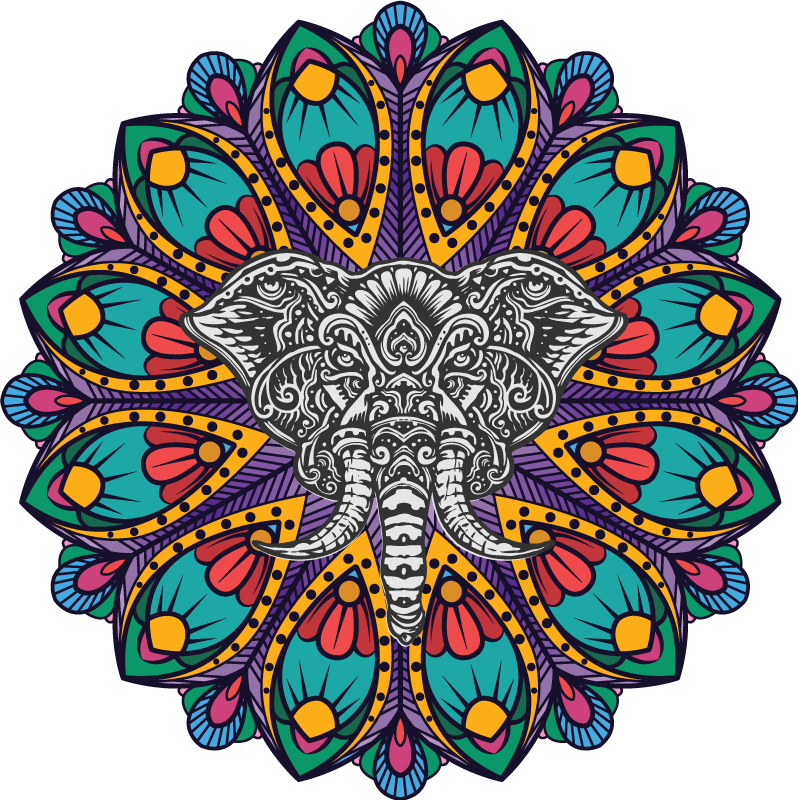 Dieren vinyl tapijt kleurrijke olifant mandala - TenStickers