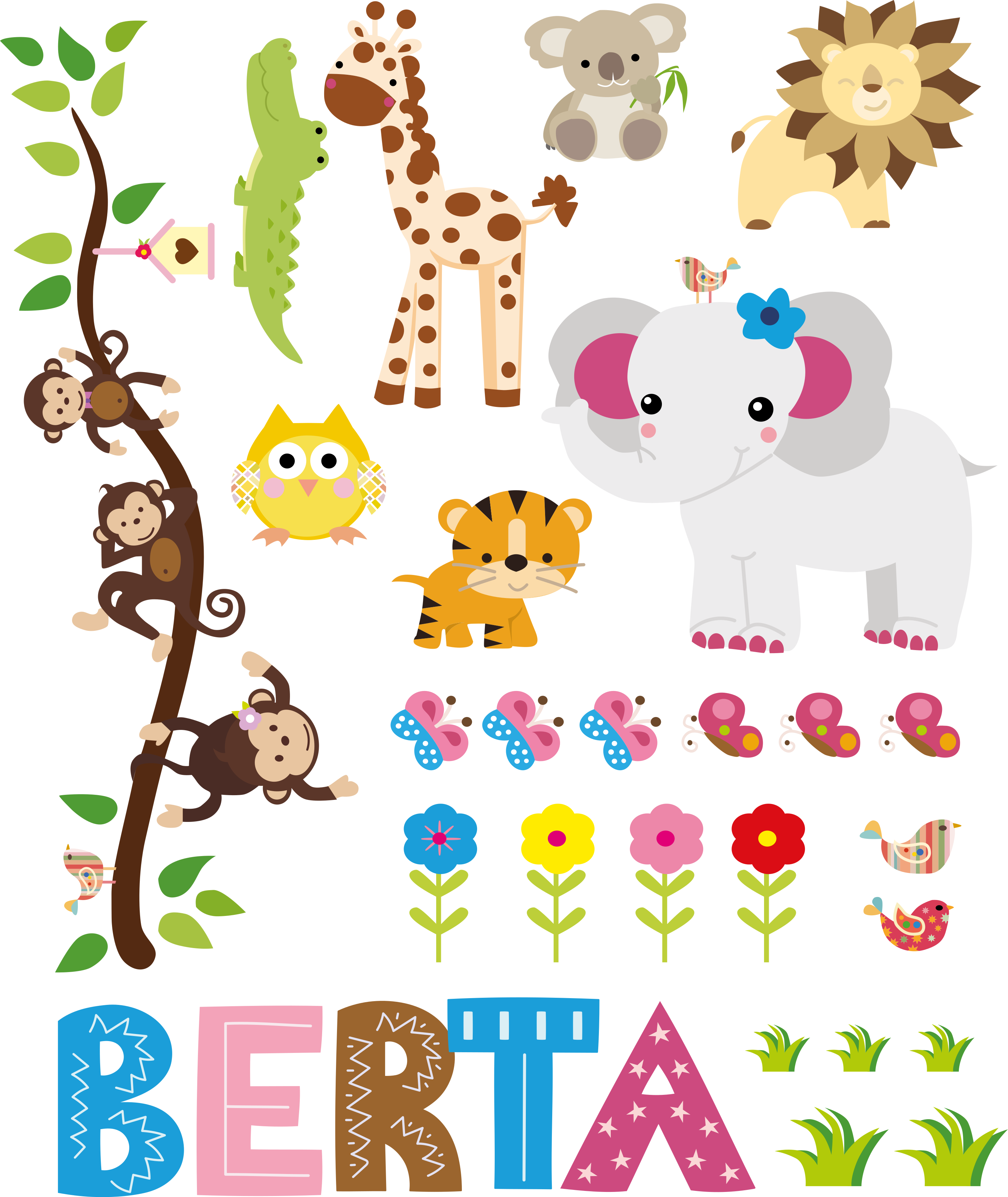Dieren vinyl tapijt jungleboom met naam - TenStickers
