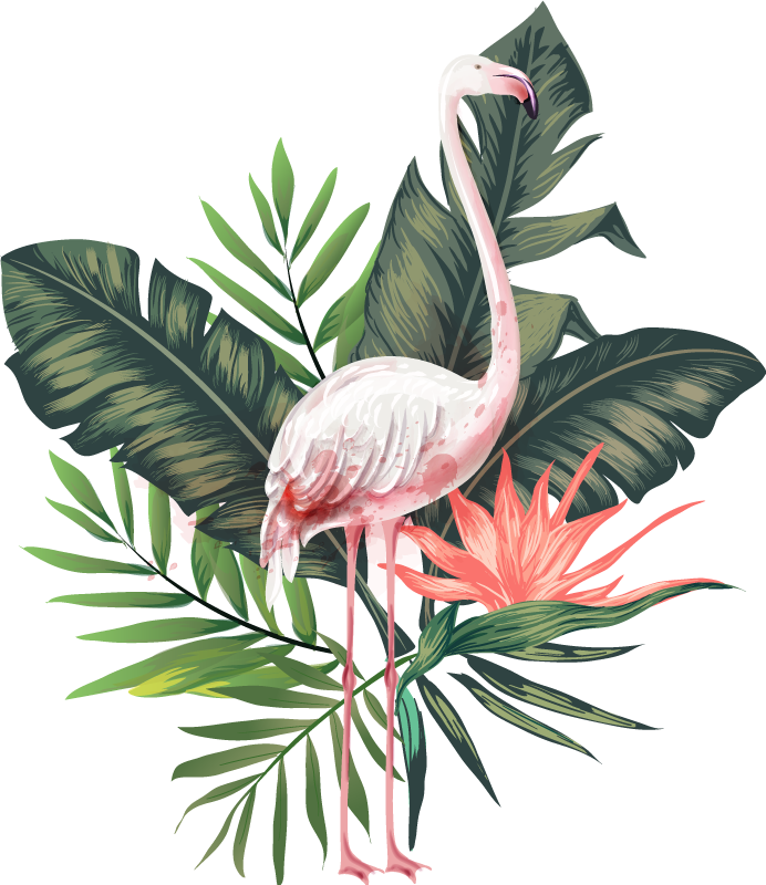 Dieren vinyl tapijt waterverf flamingo en bladeren - TenStickers