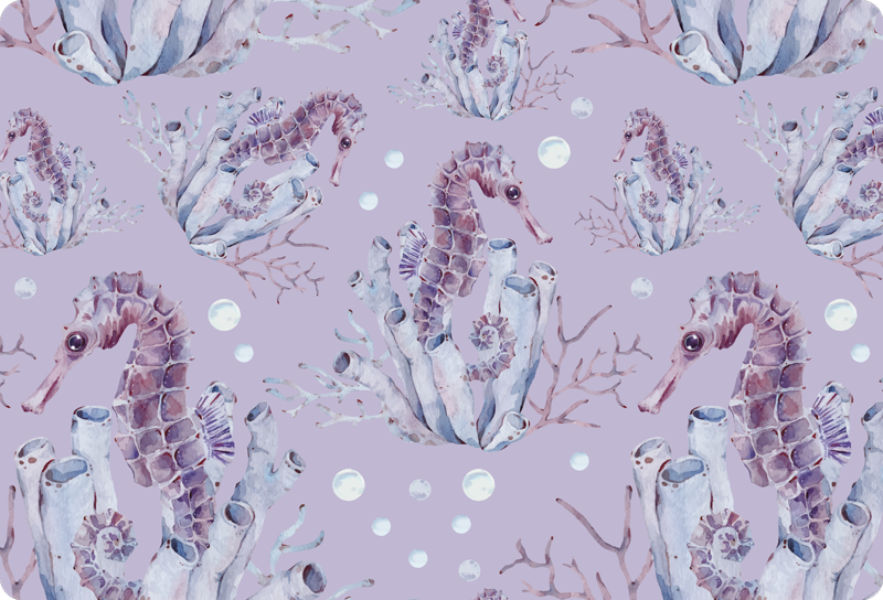 Dieren vinyl tapijt watercolor zeepaardje - TenStickers