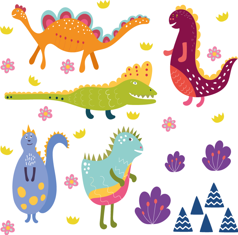 Dieren vinyl tapijt nordic dinosaurussen handgeschilderd set - TenStickers