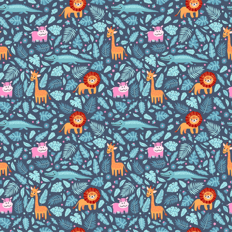 Dieren vinyl tapijt met verschillende jungle dieren ontwerp - TenStickers