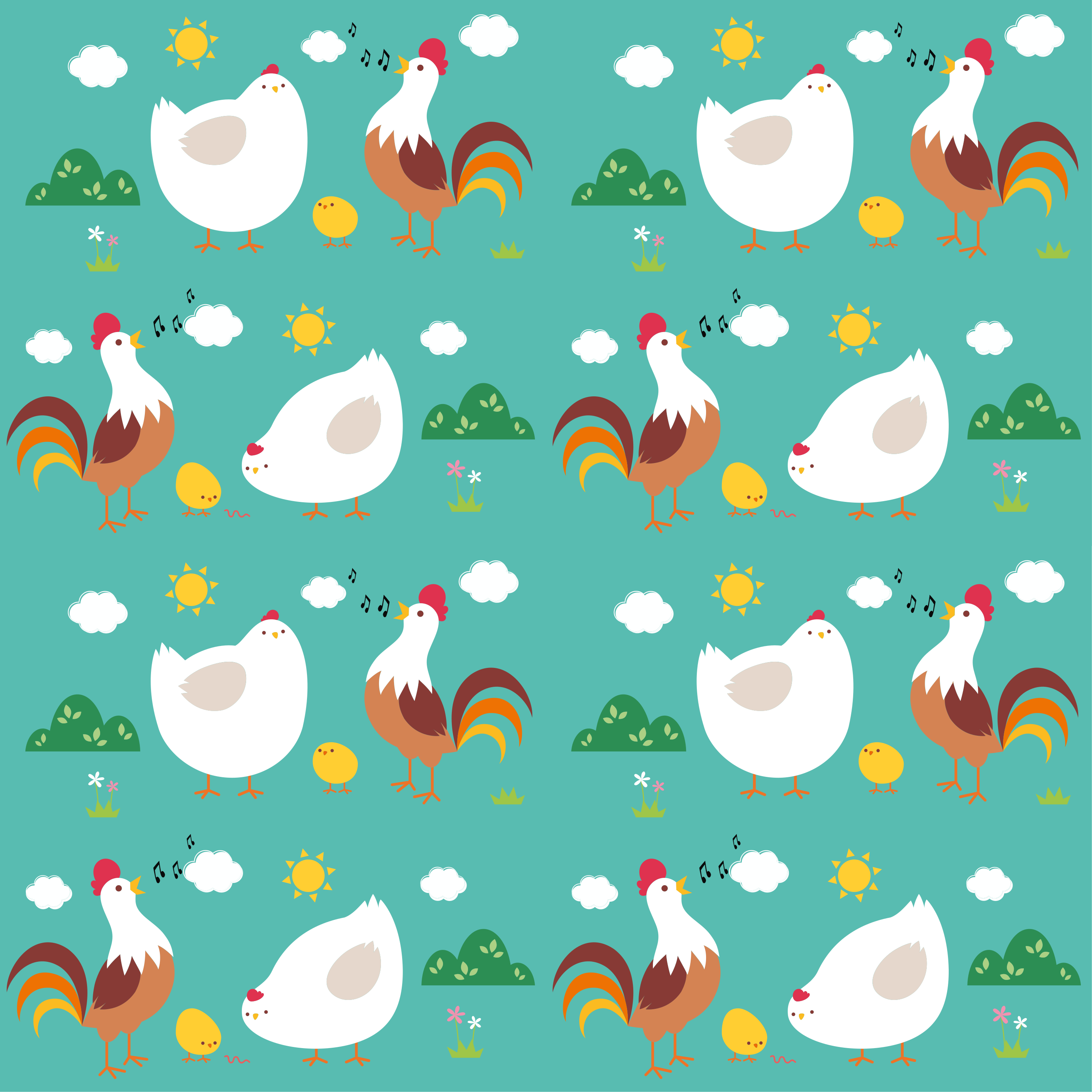 Dieren vinyl tapijt met zingend hanenpatroon - TenStickers