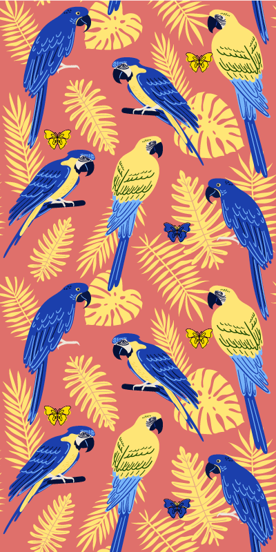 Dieren vinyl tapijt papegaaien en vlinders - TenStickers