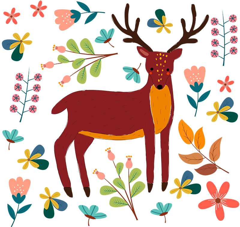 Dieren vinyl tapijt met speelse hert illustratie - TenStickers