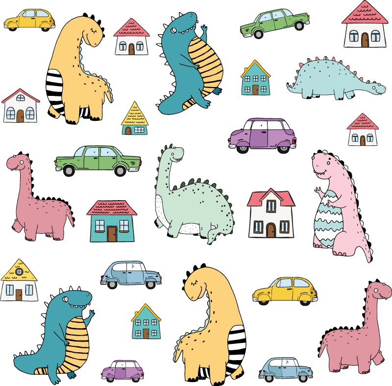 Dieren vinyl tapijt met kleurrijke dinosaurussen - TenStickers