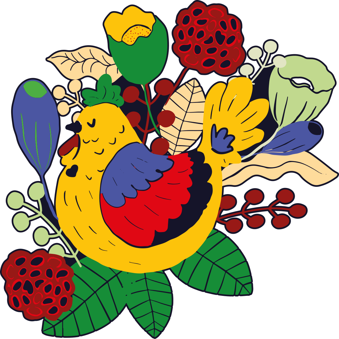 Dieren vinyl tapijt kleurrijke vogel bloemen - TenStickers