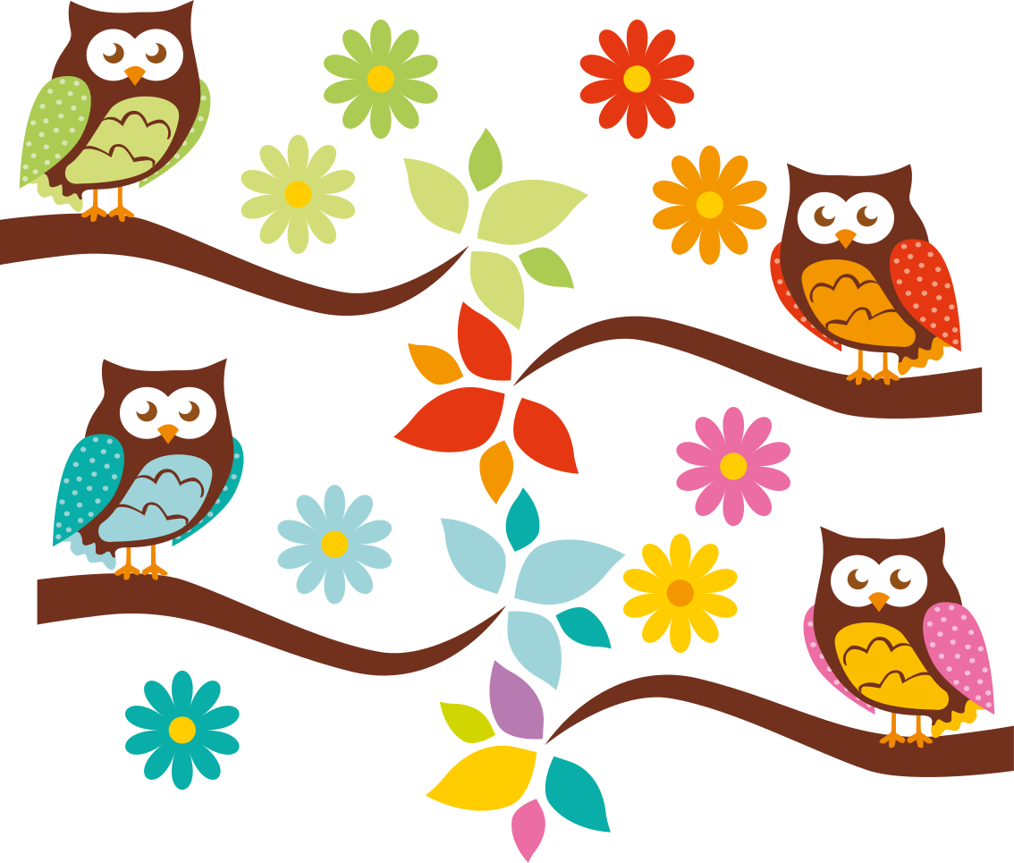 Dieren vinyl tapijt kleurrijke uilen samenstelling - TenStickers