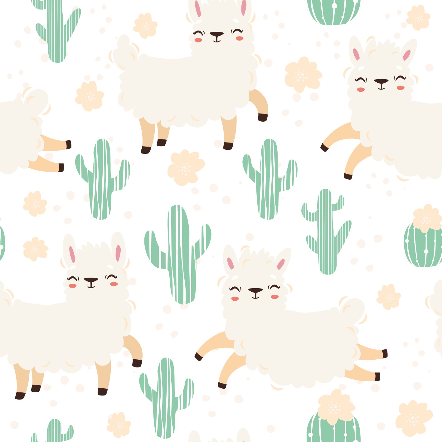 Dieren vinyl tapijt schattige llama's en cactussen - TenStickers