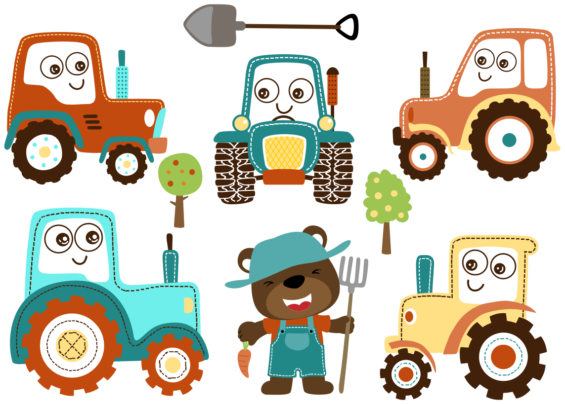Dieren vinyl tapijt schattige tractorfiguren - TenStickers