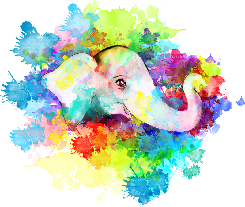 Dieren vinyl tapijt kleurrijke olifanten spetter - TenStickers