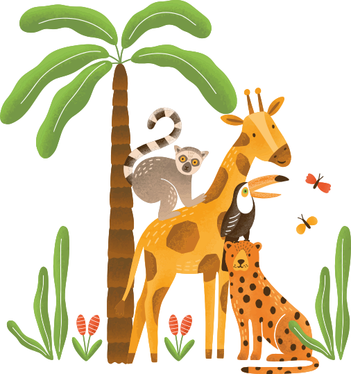 Dieren vinyl tapijt speelse jungle setting - TenStickers