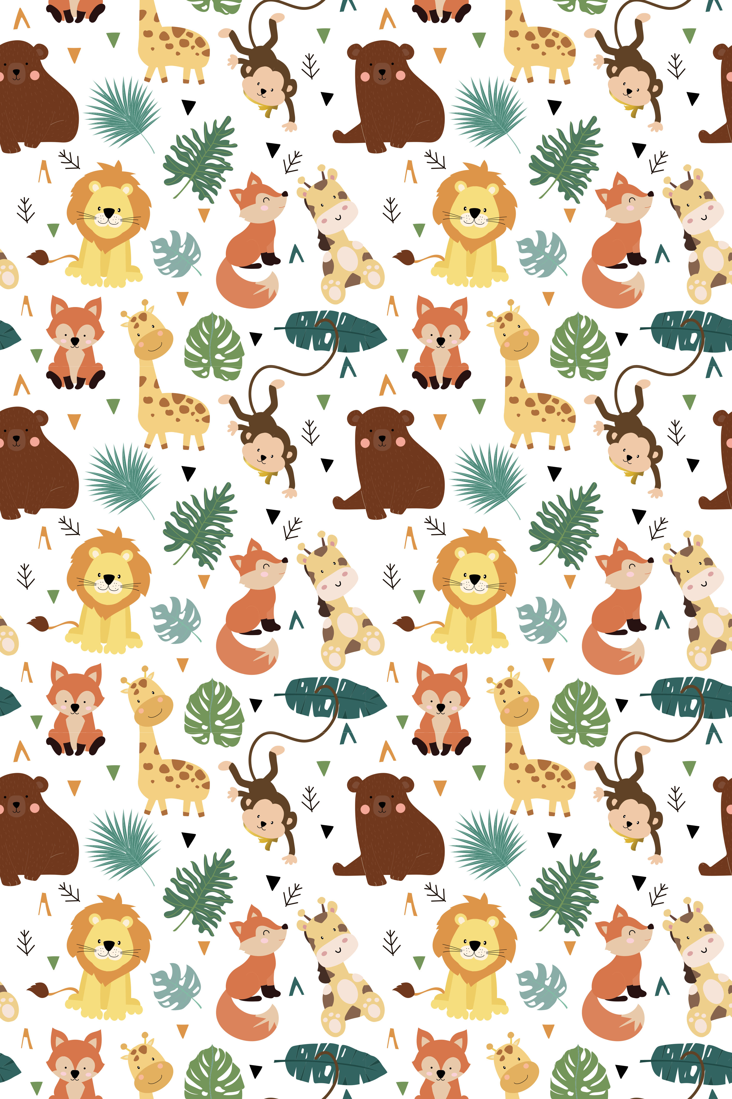 Dieren vinyl tapijt schattige wilde dieren met bladeren - TenStickers