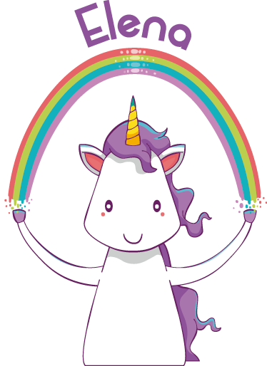 Dieren vinyl tapijt eenhoorn en regenboog met naam - TenStickers