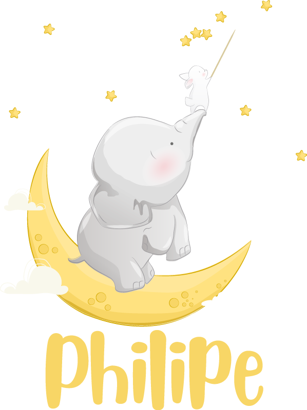 Dieren vinyl tapijt met aanpasbare naam olifant en konijn - TenStickers