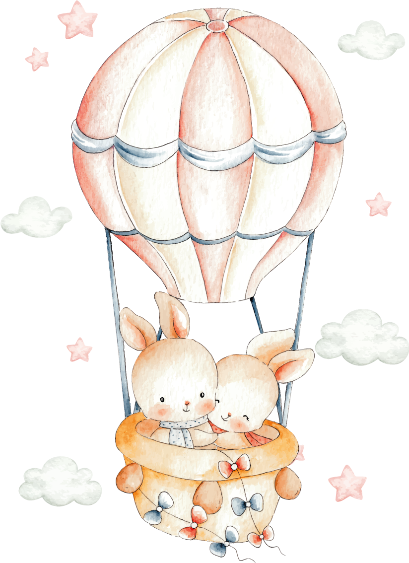 Dieren vinyl tapijt pastel konijntjes op luchtballonnen - TenStickers
