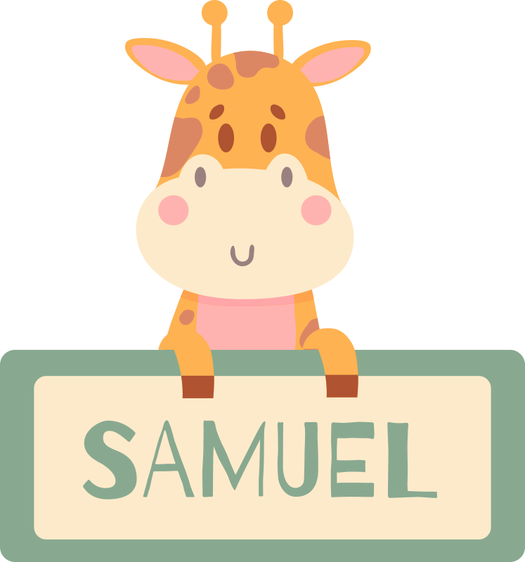 Dieren vinyl tapijt met giraffe label en naam - TenStickers