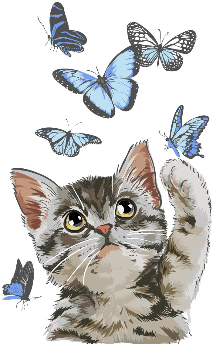 Dieren vinyl tapijt kitty met blauwe vlinders - TenStickers