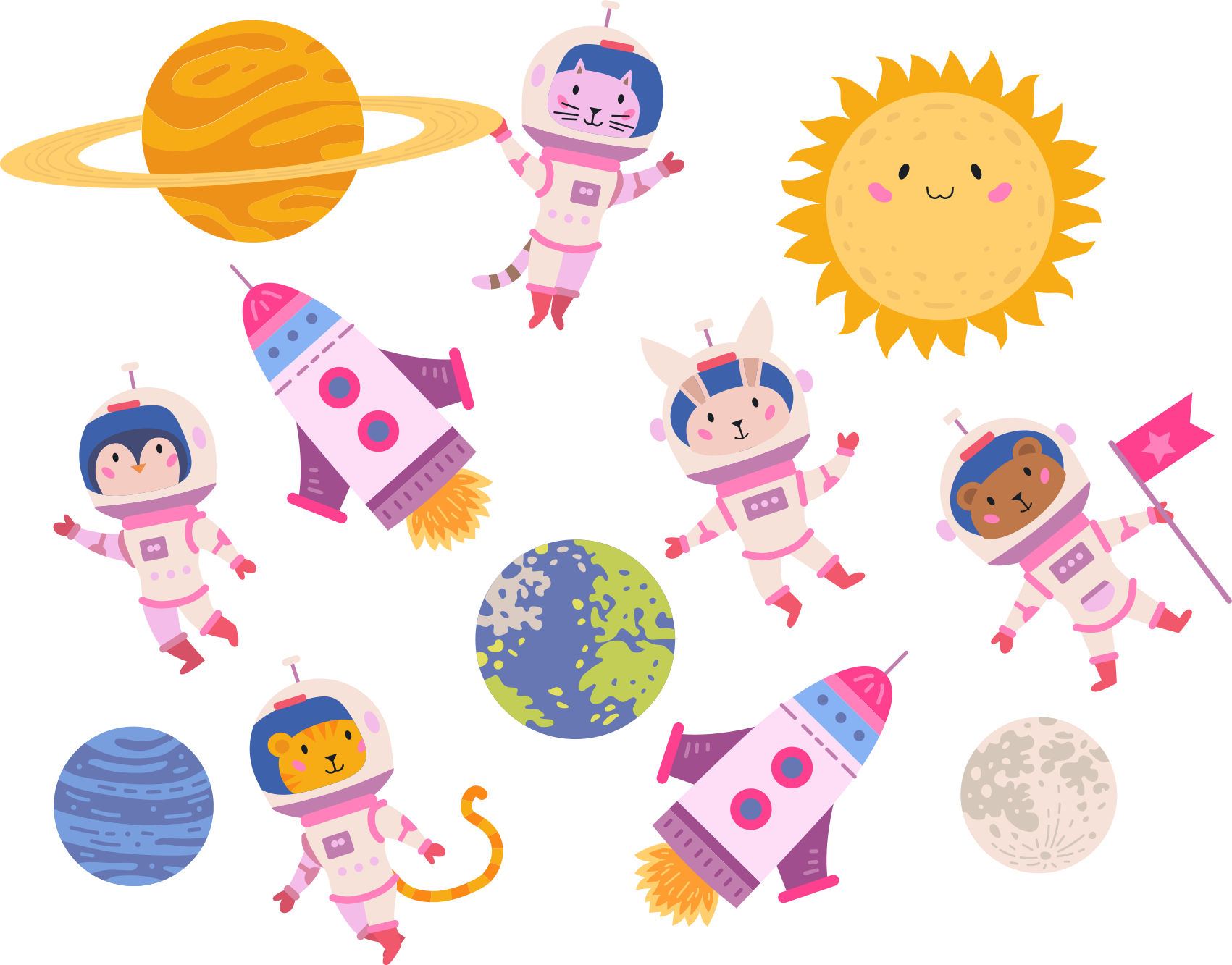 Dieren vinyl tapijt astronauten met raket - TenStickers