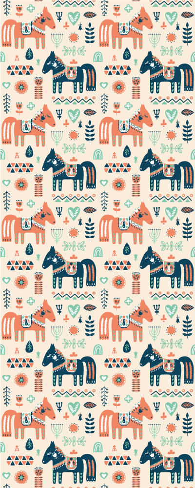 Dieren vinyl tapijt nordic bladeren en paarden - TenStickers