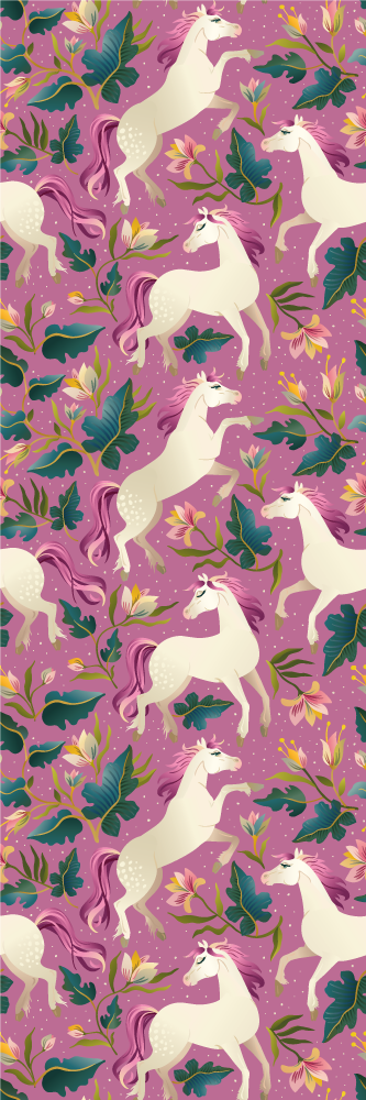 Dieren vinyl tapijt roze en bloemen paard ontwerp - TenStickers
