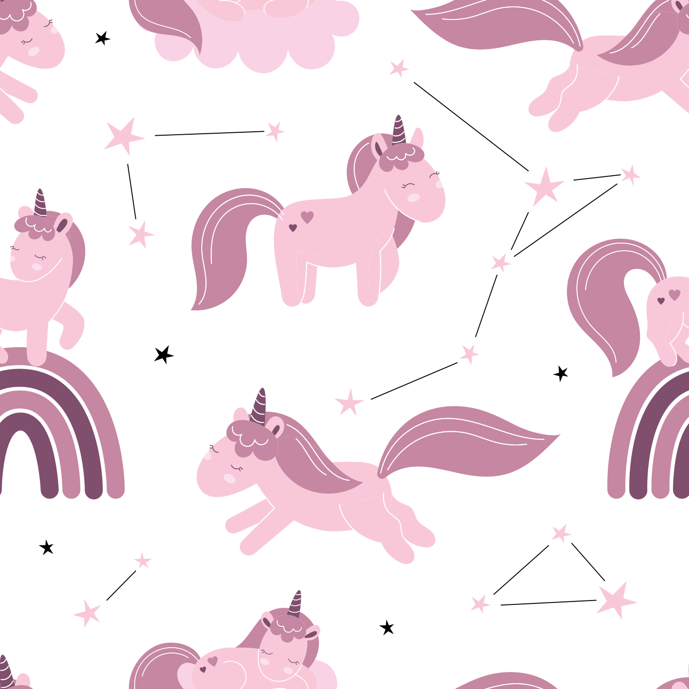 Dieren vinyl tapijt eenhoorns en constellaties - TenStickers