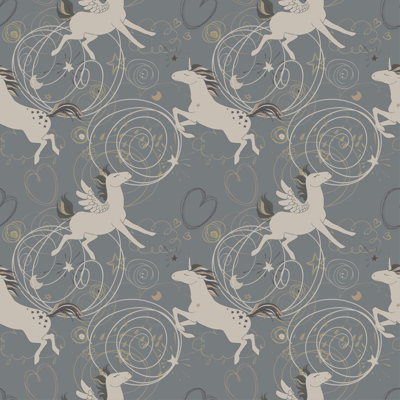 Dieren vinyl tapijt pegasus eenhoorns op donkere achtergrond - TenStickers