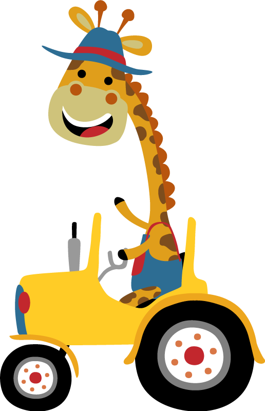 Dieren vinyl tapijt gelukkige giraffe tractor - TenStickers
