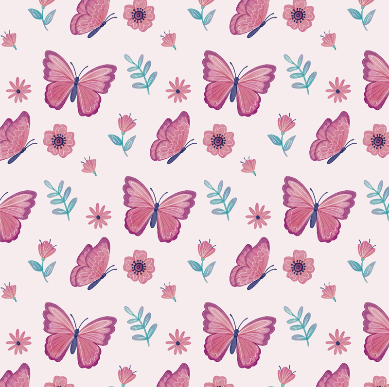 Dieren vinyl tapijt vlinderbloem compositie - TenStickers