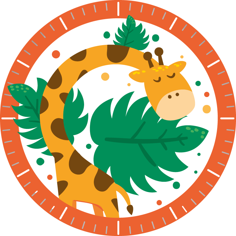Dieren vinyl tapijt kinderklok met giraffe - TenStickers