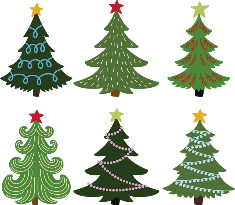 Vinyl tapijt kerstmis kleurrijke kerstbomen set - TenStickers