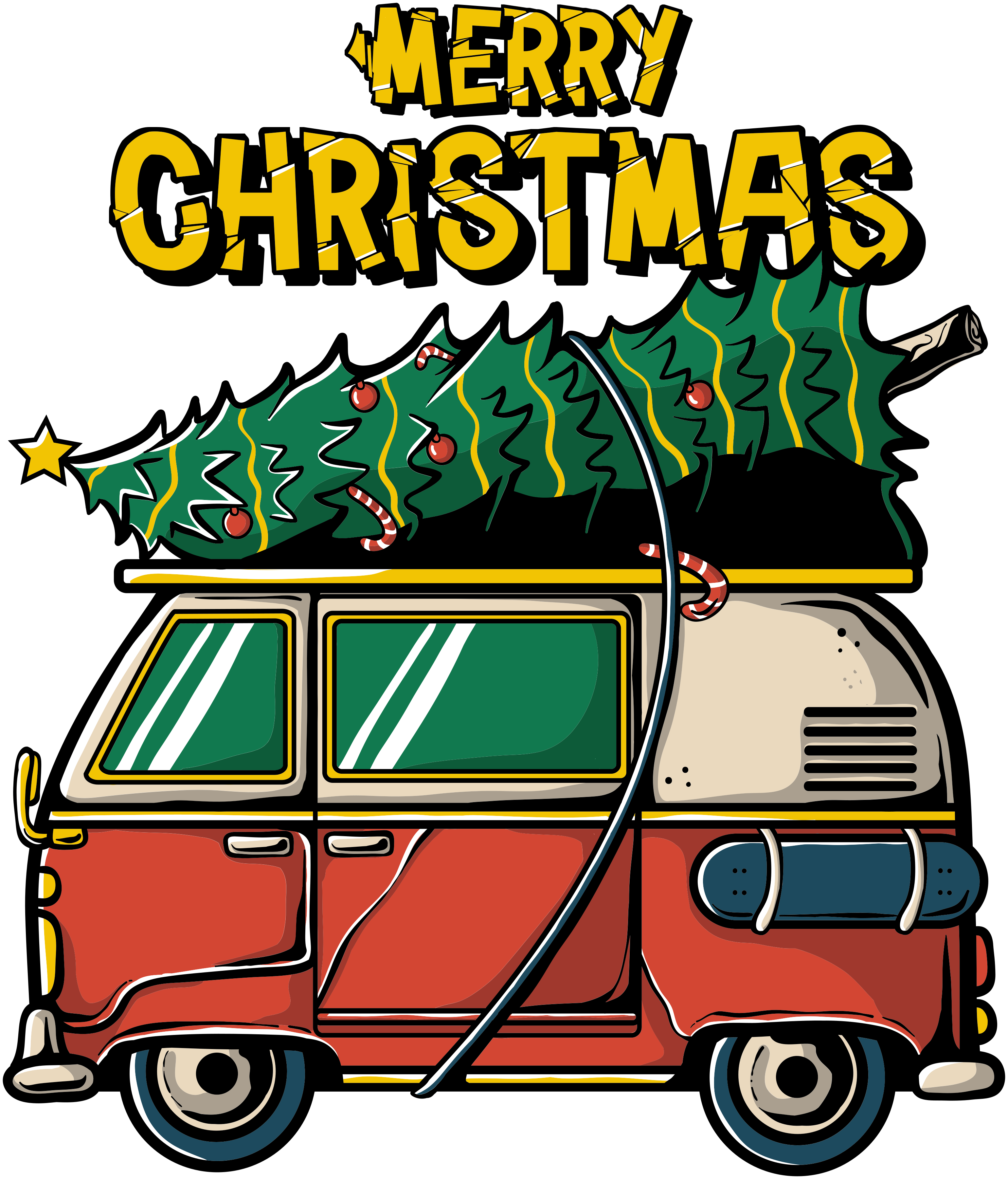 Vinyl tapijt kerstmis de auto van de kerstman - TenStickers