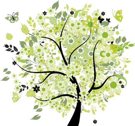 Vinyl tapijt bloemen en planten groene lenteboom - TenStickers