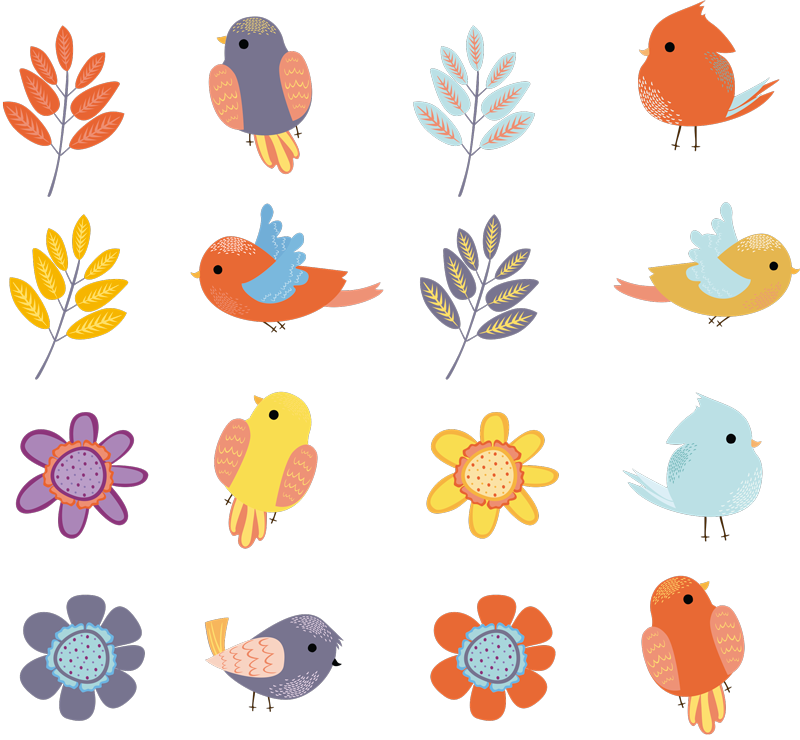 Vinyl tapijt bloemen en planten set van lentebirds - TenStickers