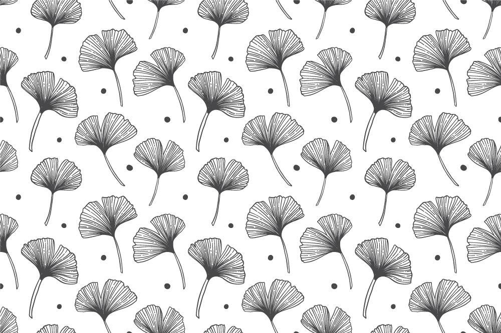 Vinyl tapijt bloemen en planten ginkgo bladeren wit patroon - TenStickers