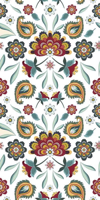 Vinyl tapijt bloemen en planten etnisch bloemenmotief - TenStickers