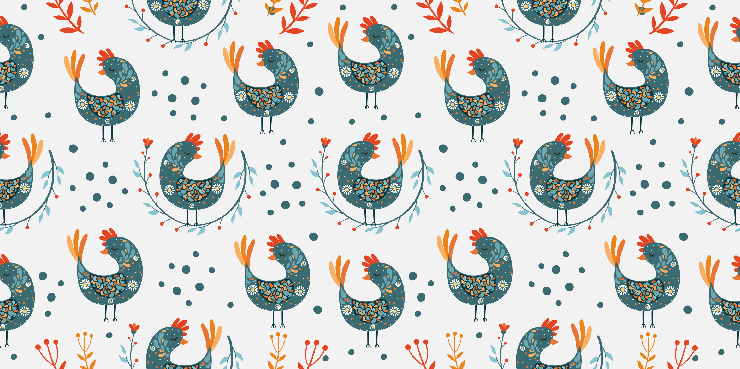 Vinyl tapijt bloemen en planten kippen en bloemen - TenStickers